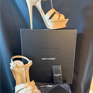 Saint Laurent 105 Tribute Platform Heel in Dark Beige Size 37.5 BNIB